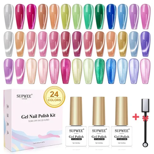 Miniatura 10 de Juego de esmalte de uñas magnético de ojo de gato, 12 colores, esmalte de uñas de ojo de gato 9D, brillo holográfico, esmalte de gel magnético, Gel