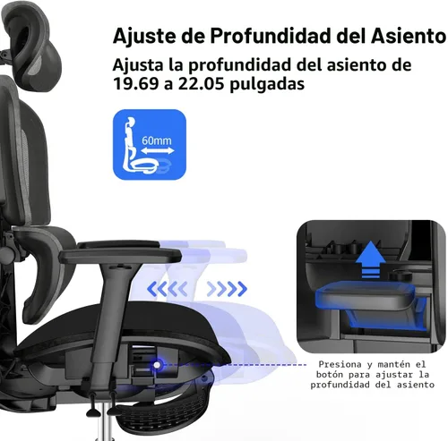 Miniatura 6 de PatioMage Silla de oficina de malla con reposapiés, silla giratoria ergonómica de escritorio de oficina con respaldo reposacabezas ajustable