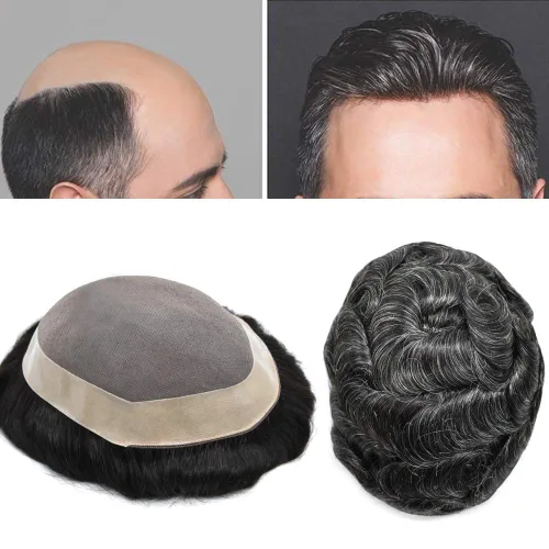 Miniatura 22 de Toupee cabello humano fino mono revestimiento de poliéster alrededor de la postizo duradero NPU monofilamento sistema de reemplazo de cabello