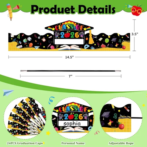 Miniatura 7 de SICOHOME Gorras de papel para niños, coronas de papel para estudiantes, jardín de infantes, suministros de fiesta preescolar, ajustables