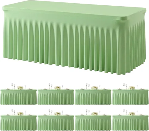 Miniatura 41 de Paquete de 2 manteles color azul bebé para mesas rectangulares de 6 pies, mantel ajustable de elastano, fundas de mesa elásticas de 6 pies, manteles