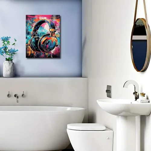 Miniatura 5 de KDKJTOP Cuadro colorido de auriculares, arte de pared en lienzo con graffiti para auriculares, 12 x 16 pulgadas/11.8 x 15.7 in, arte de pared