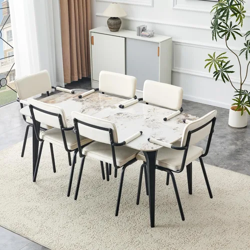 Miniatura 26 de Modern Dining Table Set for 4,50" Sintered Stone Table Set for 4,Marble Dining Table Set of 4 with Upholstered Chair,5 Piece Rectangular Dining Room