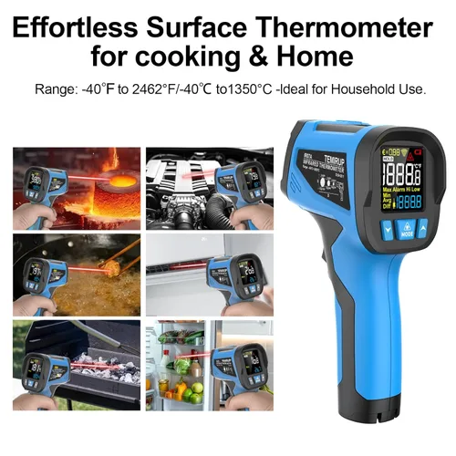 Miniatura 7 de Termómetro infrarrojo TEMIRUP de 40 ℉ a 2462 ℉, pistola de alta temperatura, termómetro láser digital IR sin contacto con sonda, pirómetro 30:1