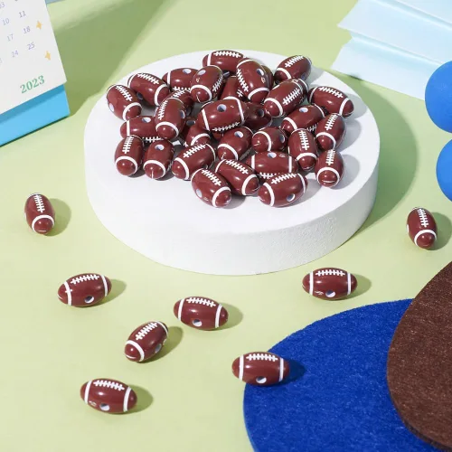 Miniatura 6 de 50 cuentas acrílicas opacas estilo artesanal, cuentas espaciadoras de fútbol americano para manualidades, pulseras, collares, aretes, llaveros, Rugby