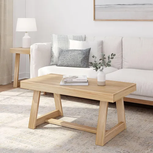 Miniatura 11 de Plank+Beam Mesa auxiliar rectangular clásica, mesa de centro de granja de 40 pulgadas, mini mesas centrales para espacios pequeños, mesa de té