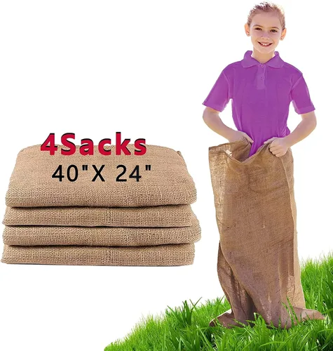 Paquete de 4 bolsas de arpillera para carreras de sacos de patatas de 24 x 40 pulgadas, juegos de césped al aire libre para niños y adultos, juegos