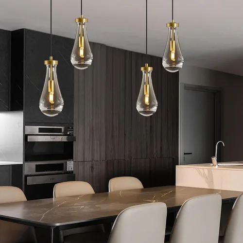 Miniatura 4 de Lámparas Colgantes de Gota de Lluvia para Isla de Cocina: Lámparas de Gota de Lluvia de Cristal de 2 Luces - Lámparas de Latón Dorado para sobre