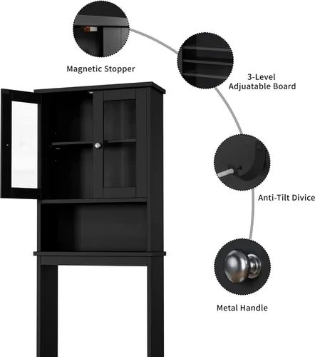 Miniatura 7 de Shintenchi - Gabinete de almacenamiento sobre el inodoro, organizador de estante de baño con dispositivo antivuelco, pequeño, independiente, ahorro