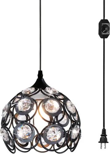 Miniatura 11 de TISLYCO - Lámpara de araña de cristal con enchufe y cable largo de 13.12 pies y interruptor de encendido/apagado, lámparas colgantes con enchufe