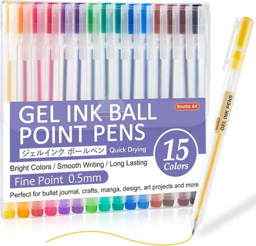 Miniatura 10 de Shuttle Art Bolígrafos de tinta de gel, paquete de 15 bolígrafos negros estilo japonés, bolígrafos extrafinos de 0.015 in para el hogar, la escuela