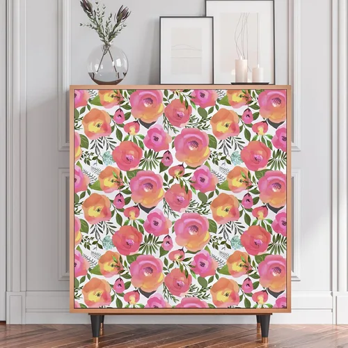 Miniatura 3 de WENMER Papel tapiz floral para despegar y pegar de 17.7 x 118 pulgadas, acuarela decorativa de flores rosas durazno, extraíble, para tocador