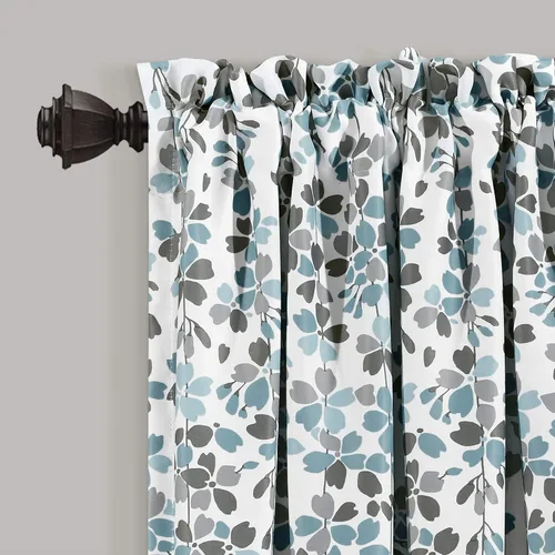 Miniatura 2 de Lush Decor Weeping Flower - Paneles de cortina para ventana con filtro de luz, par, 52 pulgadas de ancho x 63 pulgadas de largo + cabecera de 2 Azul