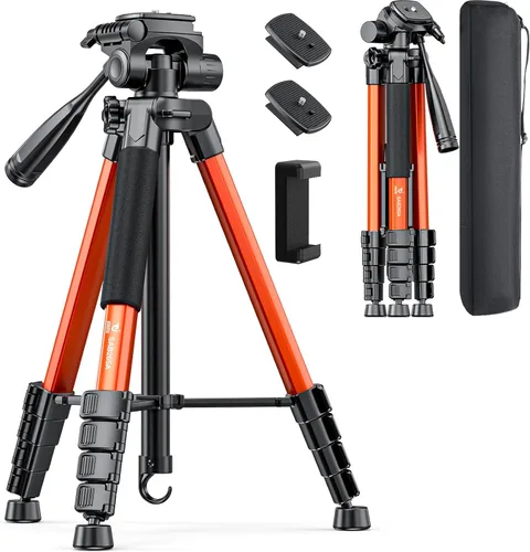 Miniatura 7 de Soporte de trípode para cámara de 73 pulgadas, trípode de aluminio con soporte para teléfono, bolsa de viaje, compatible con GoPro/DSLR/teléfono