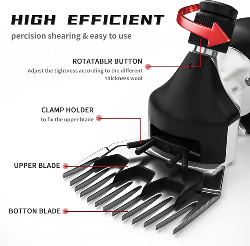 Miniatura 3 de 2025 Tijeras para ovejas mejoradas 500W, cortauñas eléctricos profesionales, kit de aseo para ganado de granja, 6 velocidades tijeras eléctricas