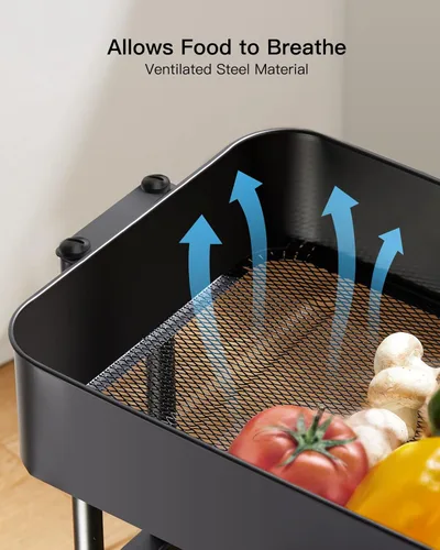 Miniatura 4 de Pipishell Carrito utilitario de metal de 3 niveles, carrito rodante de almacenamiento resistente con 2 ruedas bloqueables, carrito de organización