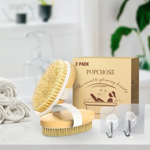 Miniatura 7 de POPCHOSE Cepillo de cepillado en seco para el cuerpo, cepillo exfoliante de cerdas naturales para la piel seca, cepillo corporal para una piel