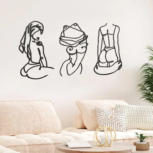 Lounsweer 3 piezas de decoración de pared minimalista moderna de línea abstracta arte de pared de cuerpo de mujer decoración moderna de una sola