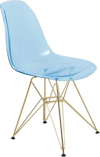 Miniatura 8 de LeisureMod Cresco Silla de comedor de acrílico moldeado con base Eiffel de metal dorado y diseño de respaldo curvado, silla auxiliar ligera