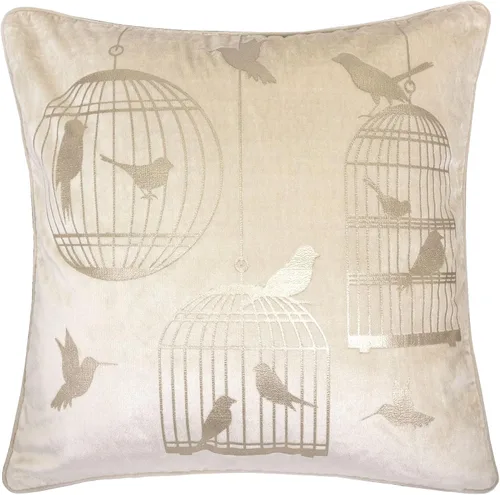 Funda de almohada decorativa de terciopelo con apliques de papel de aluminio, color marfil, serie dorada, estilo vintage, pájaro vintage, de lujo,