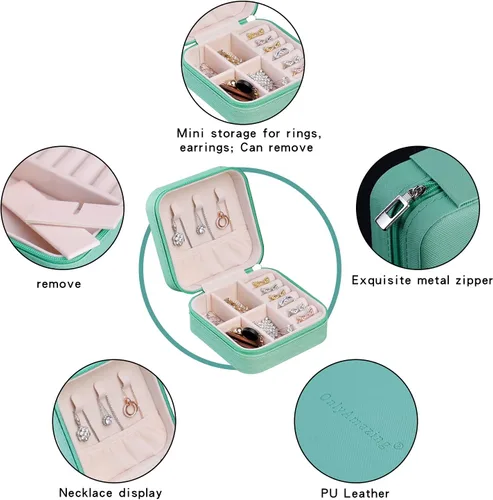 Miniatura 2 de Mini organizador de viaje verde portátil para anillos aretes collar regalos del día de San Valentín para niñas y mujeres
