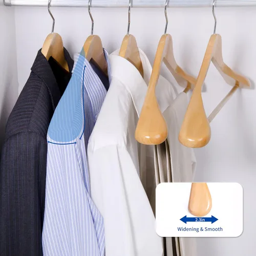 Miniatura 3 de Nature Smile Perchas de madera natural de lujo para trajes, paquete de 6, perchas de madera para abrigos, perchas para camisas y chaquetas, acabado