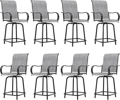 Miniatura 14 de UDPATIO Juego de 4 taburetes de bar giratorios para exteriores, taburetes altos para exteriores con tela textil impermeable, reposabrazos, Marrón