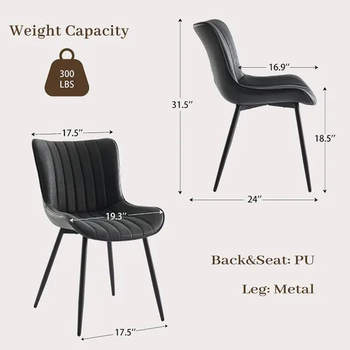 Miniatura 2 de GarveeHome Juego de 2 sillas de comedor tapizadas, sillas de cocina de cuero con patas de metal, sillas de comedor modernas de mediados de siglo