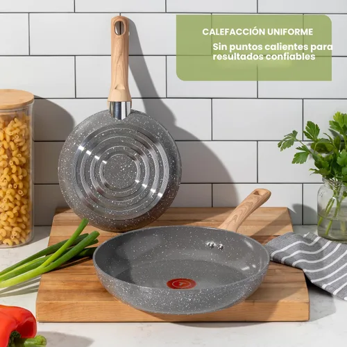 Miniatura 9 de Juegos de utensilios de cocina T-fal Revive de cerámica, juego de ollas y sartenes antiadherentes, (12 piezas), recubierto de cerámica Gris Stone