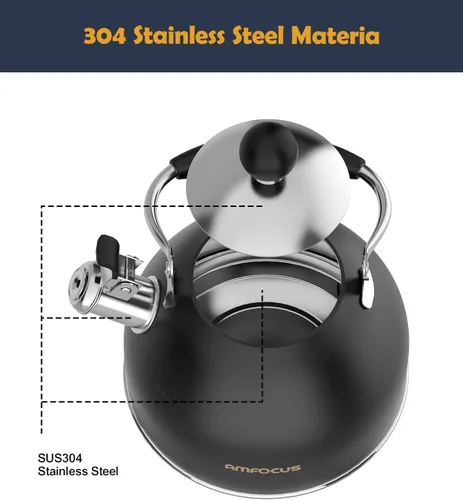 Miniatura 3 de Hervidor de té, hervidor de té silbante de acero inoxidable de 2 cuartos, tetera silbante para estufa con mango plegable ergonómico, tetera pequeña