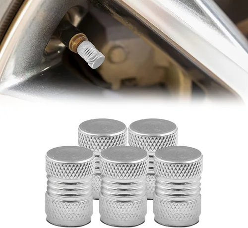 Miniatura 9 de 5 tapas para vástago de válvula de neumático, cubierta de tapas de aire, cubiertas de vástago de válvula de rueda de aleación de aluminio con anillo
