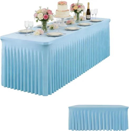 Miniatura 12 de Paquete de 2 Faldones de Mesa Rectangulares Negros, 48L x 24A x 30Al Pulgadas, Manteles Ajustados de Spandex Elástico, Resistentes a las Arrugas