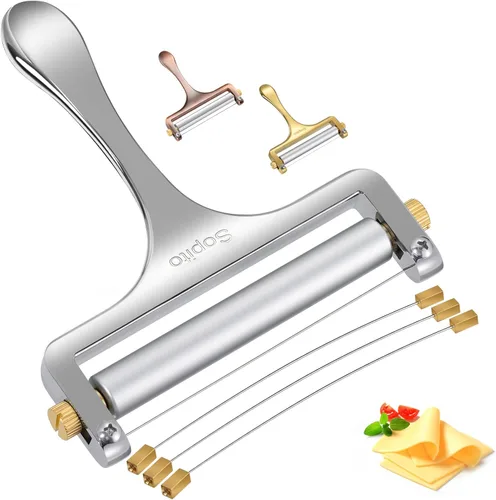 Miniatura 7 de Cortador de queso Sopito de acero inoxidable con 3 cables extra ideal para queso cheddar, gruyere, raclette, bloque de queso mozzarella, grosor Cobre