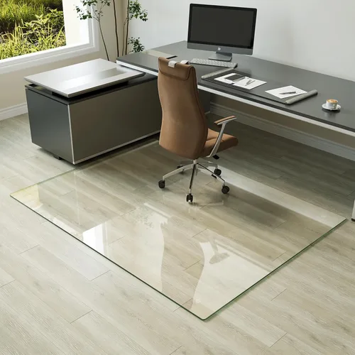 Miniatura 18 de Koonmi Tapete para silla de vidrio templado para suelos de madera dura y alfombras, 30 x 55 pulgadas, protector de piso de oficina transparente