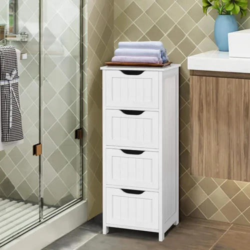 Miniatura 2 de Topeakmart Gabinete de madera independiente para baño, armario de baño, organizador de almacenamiento lateral, cuatro cajones para baño y cocina