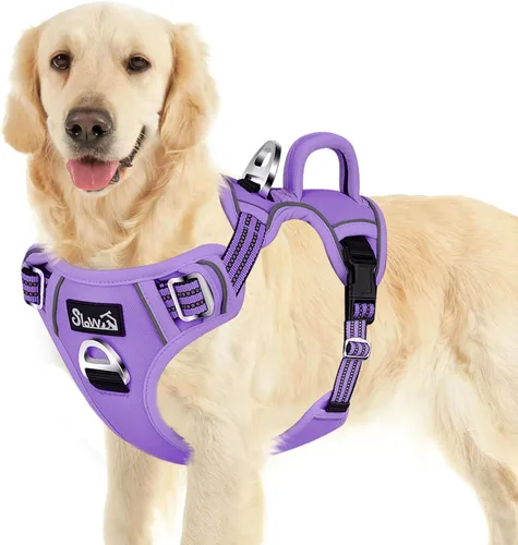 Miniatura 11 de SlowTon Arnés para perro sin tirones, arnés resistente sin estrangulamiento para mascotas, con 2 clips para la correa y mango vertical de fácil