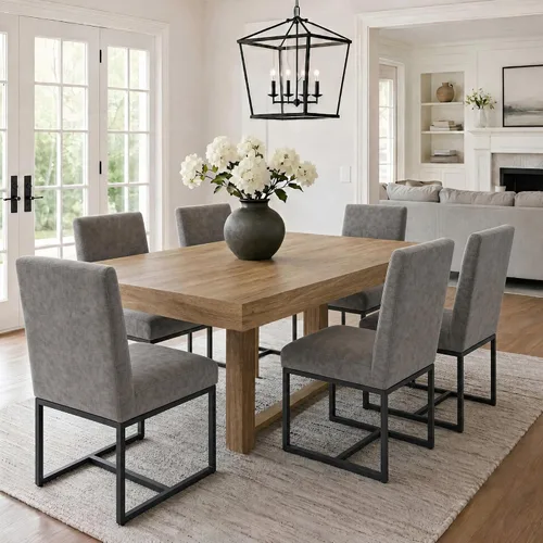Miniatura 16 de VESCASA Sillas de comedor tapizadas de piel sintética con marco de metal negro, silla de cocina acolchada moderna de mediados de siglo