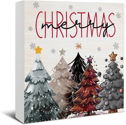 Miniatura 21 de Divertida decoración de Navidad, decoraciones navideñas para interiores, deseos de bastón de caramelo y besos de muérdago, letrero de madera rústico
