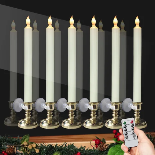Miniatura 18 de Velas de Ventana Sin Llama con Control Remoto y Temporizador, Velas LED Cónicas Operadas por Batería con Ventosas Juego de 6 Velas de Ventana de A-6