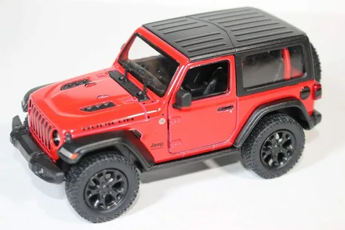 KiNSMART - Jeep Wrangler Rubicon Off Road 4x4 5 pulgadas escala 1:34 modelo fundido a presión réplica de coche de juguete (techo rígido rojo)