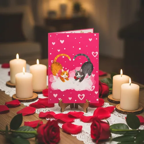 Miniatura 6 de Tarjeta romántica de San Valentín con diseño de gato, 3D, para pareja, gato, para esposa, marido, él, novia, novio, adultos 6 x 8 pulgadas