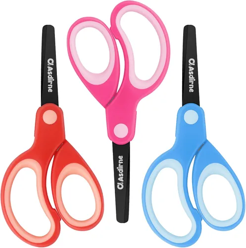 Miniatura 8 de Asdirne Left Kids Tijeras de seguridad para niños con punta roma cuchillas de acero inoxidable y agarre suave, ideal para el hogar y la escuela, Sin