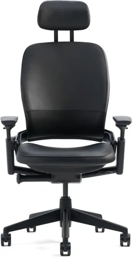 Miniatura 2 de Steelcase Leap V2 - Silla de escritorio con reposacabezas, asiento y respaldo de cuero negro, brazos altamente ajustables en 4 direcciones, marco