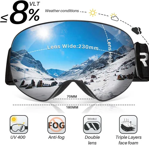 Miniatura 6 de Ski Goggles for Men Women Adult Youth, OTG Frameless 100% Anti Fog & UV Protection with Organizer