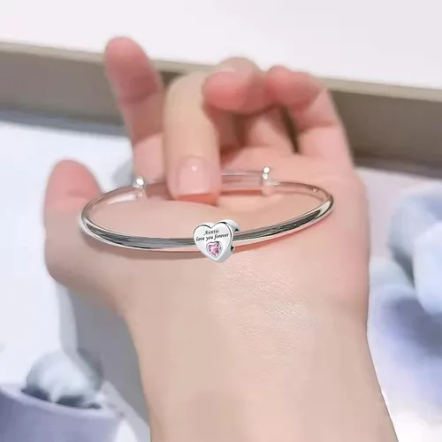 Miniatura 4 de Abalorio de corazón de cristal rosa para siempre, para mamá, hija, tía, papá, abuela, amigos, compatible con pulseras Pandora