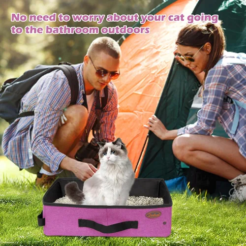 Miniatura 3 de Arenero portátil para gatos de viaje Deblue en auto, porta-arena plegable para gatos resistente al agua, caja de arena móvil para exteriores, apto