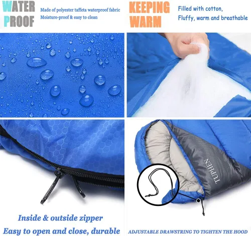 Miniatura 2 de tuphen - Sacos de dormir para adultos, niños, niñas, mochileros, senderismo, camping, forro de microfibra, clima frío y cálido, 4 estaciones, uso