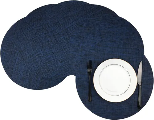 Miniatura 13 de WAZAIGUR Juego de 4 manteles individuales redondos de vinilo tejido fáciles de limpiar, resistentes al calor, manteles para mesa de cocina de 15 Azul