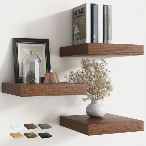 Miniatura 37 de Estantes flotantes para pared con soportes invisibles, estantes de madera de ingeniería montados en la pared con grano de madera para sala de estar