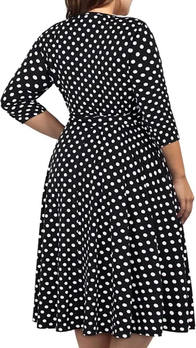 Miniatura 5 de kissmay - Vestidos de cóctel florales con cuello en V para mujer, talla extragrande, con bolsillo